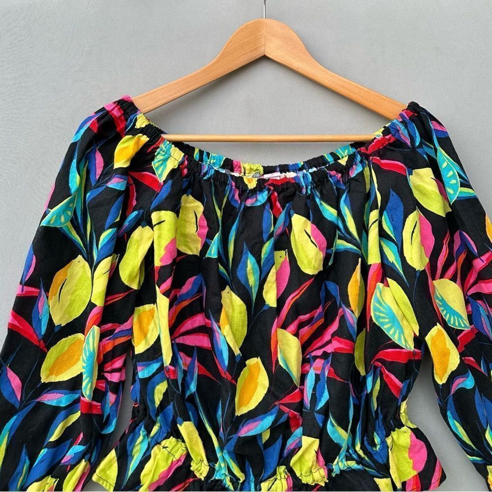 5 for $45 Tabitha Top Blouse Shirt Size S Lemon Print Linen Blend - Picture 4 of 8
